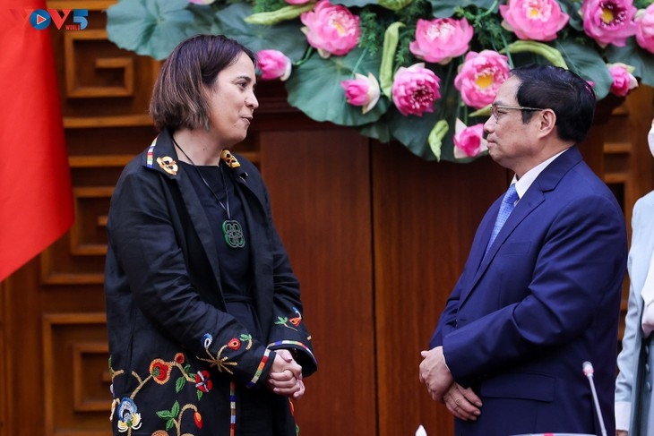 越南政府总理范明政会见新西兰驻越大使崔德妮·切丽·多布森。(图源：越南之声）