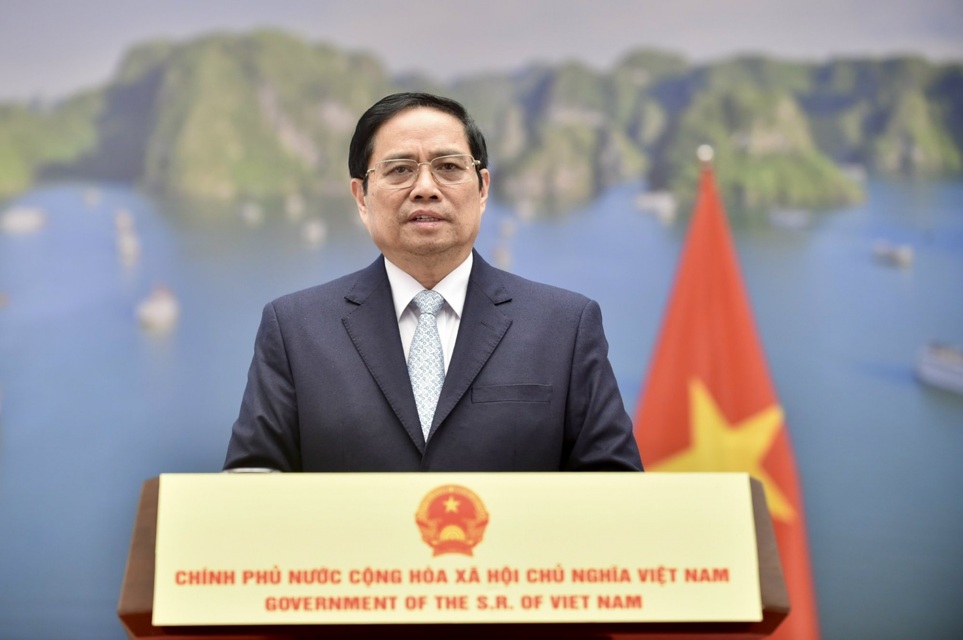 越南政府总理范明政在联合国气候变化的高级别会议上发言。