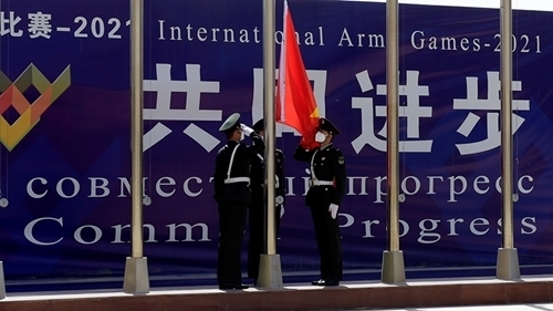 越南人民军化学参赛队欢迎仪式在中国新疆库尔勒军事基地举行