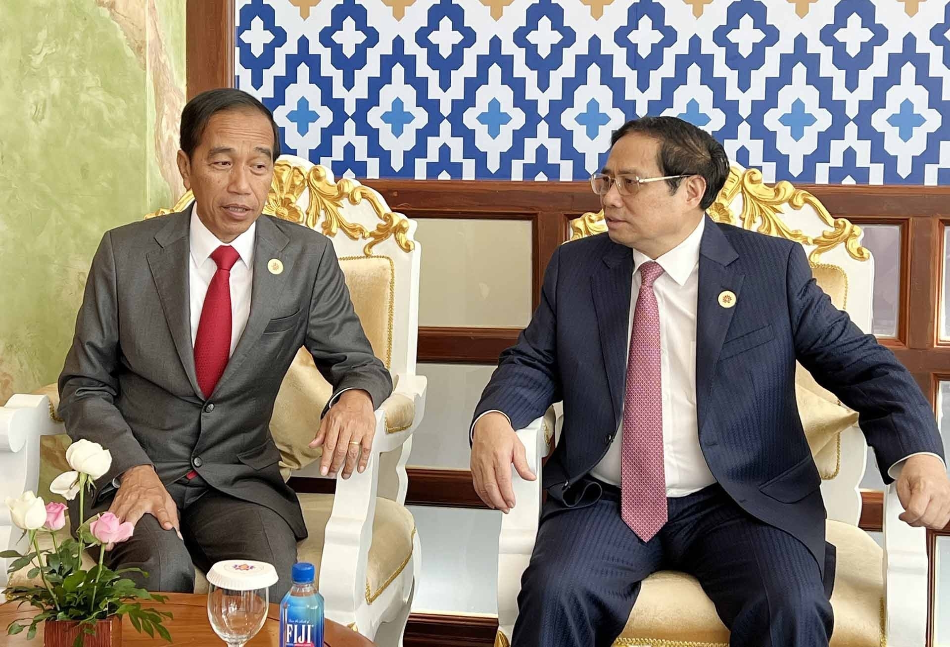 政府总理范明政会见印尼总统佐科·维多多。图自越通社